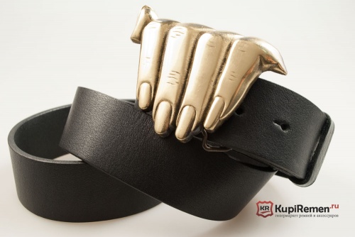 Кожаный ремень с пряжкой "HAND" (рука), латунь - kupiremen.ru