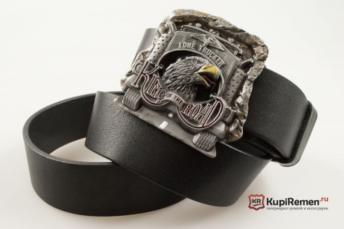 Кожаный ремень с пряжкой "KING OF THE ROAD" 3D - kupiremen.ru