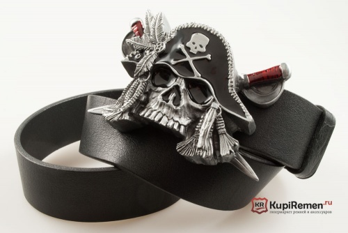 Ремень с литой пряжкой "Голова пирата" 3D - kupiremen.ru