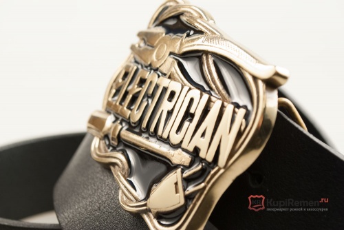 Кожаный ремень с пряжкой "ELECTRICIAN" (электромонтер), латунь - kupiremen.ru