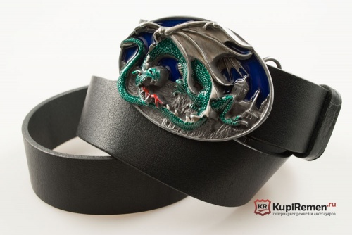 Кожаный ремень с пряжкой "DRAGON AND CASTLE" (Дракон и замок) 3D - kupiremen.ru