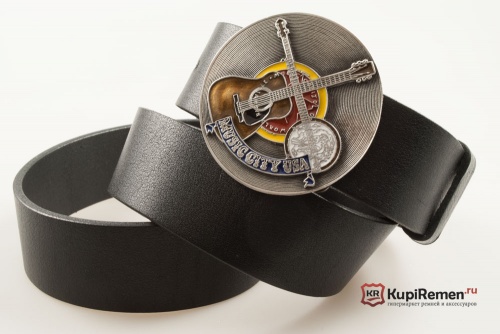 Кожаный ремень с пряжкой "MUSIC CITY" 3D - kupiremen.ru