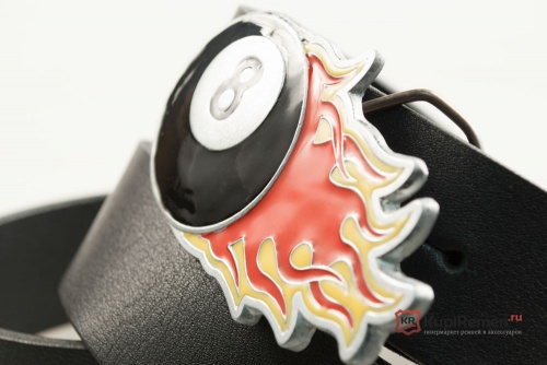 Кожаный ремень с пряжкой "FLAMING 8 BALL" (Пылающий 8-й шар) - kupiremen.ru