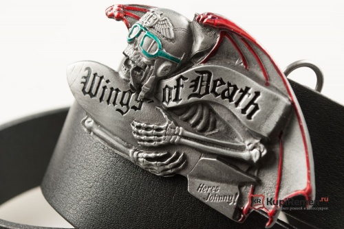 Кожаный ремень с пряжкой "WINGS OF DEATH" (Крылья смерти) 3D - kupiremen.ru