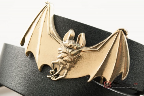 Кожаный ремень с пряжкой "BAT" (Золотая летучая мышь) 3D - kupiremen.ru