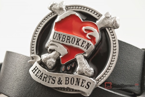 Кожаный ремень с пряжкой "HEARTS AND BONES" (Сердце и кости) 3D - kupiremen.ru