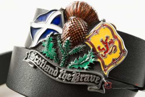 Кожаный ремень с пряжкой "SCOTLAND THE BRAVE" (Храбрый шотландец) 3D - kupiremen.ru