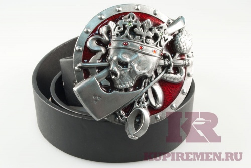 Кожаный ремень с пряжкой "Череп короля" 3D - kupiremen.ru