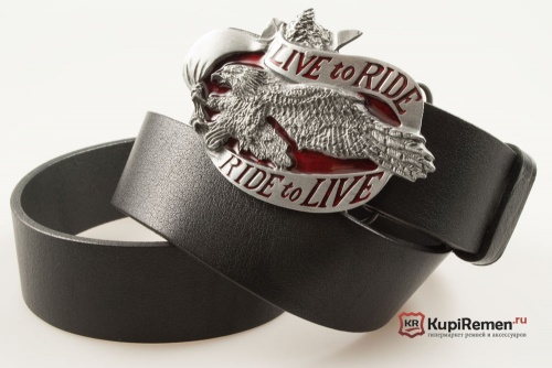 Кожаный ремень с пряжкой "LIVE TO RIDE (EAGLE SCROLL)" - kupiremen.ru