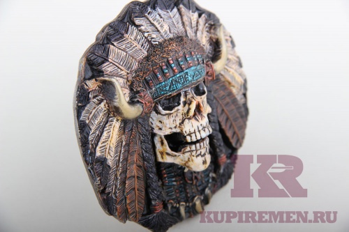 Кожаный ремень с пряжкой "Череп вождя" 3D - kupiremen.ru