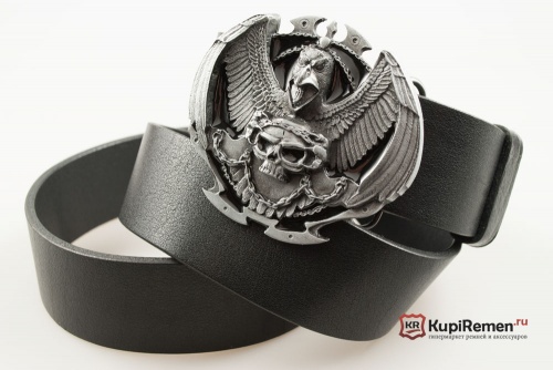 Кожаный ремень с пряжкой "Ворон и череп"  - kupiremen.ru