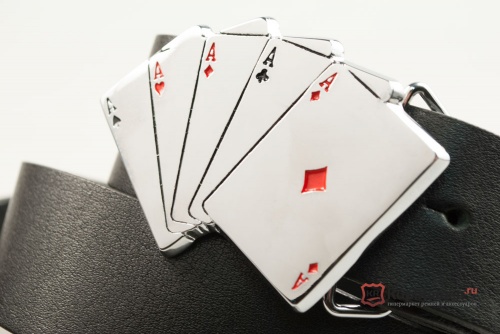 Кожаный ремень с пряжкой "5 ACES" (пять тузов) - kupiremen.ru
