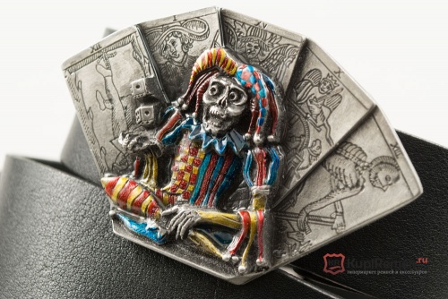 Кожаный ремень с пряжкой "TAROT CARDS" (Карты таро с шутом) - kupiremen.ru