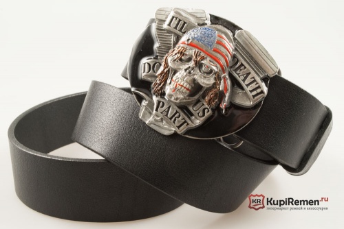 Кожаный ремень с пряжкой "TIL DEATH DO US PART" 3D - kupiremen.ru