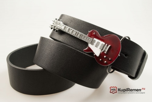 Кожаный ремень с пряжкой "GUITAR - RED" Электрогитара - бордовая" 3D - kupiremen.ru