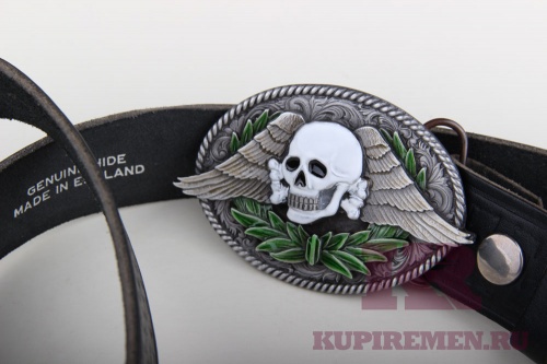Кожаный ремень с пряжкой "SKULL, WINGS AND WREATH" - kupiremen.ru