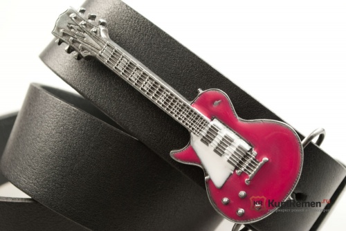 Кожаный ремень с пряжкой "GUITAR - PINK" Электрогитара - фуксия" 3D - kupiremen.ru