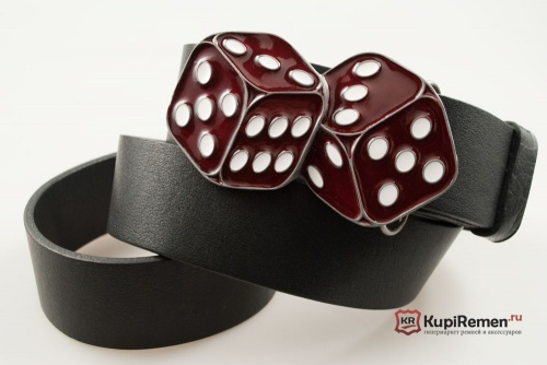 Кожаный ремень с пряжкой "DICE RED" (Бордовые кости) - kupiremen.ru