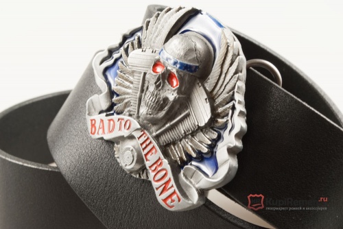 Кожаный ремень с пряжкой "Bad to the bone" (Плохой до мозга костей) 3D - kupiremen.ru