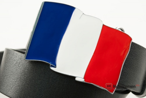 Кожаный ремень с пряжкой "FLAG - FRENCH" (Французский флаг) - kupiremen.ru
