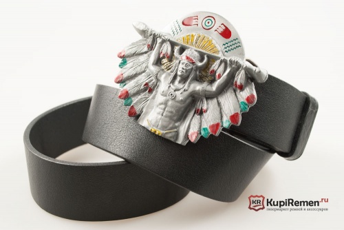 Кожаный ремень с пряжкой "INDIAN CHIEF" (Вождь индейцев) 3D - kupiremen.ru