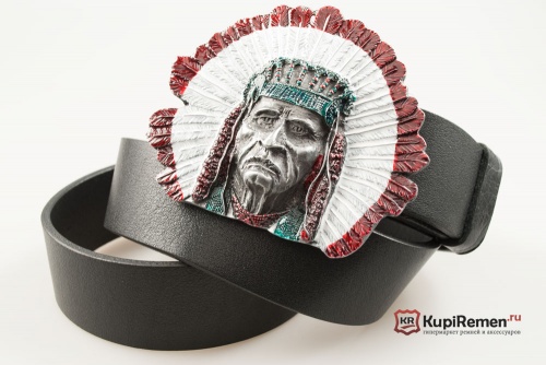 Кожаный ремень с пряжкой "Голова вождя" 3D - kupiremen.ru