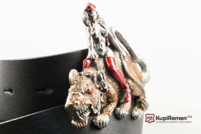 Кожаный ремень с пряжкой "RAT GIRL" (девушка на крысе) 3D - kupiremen.ru