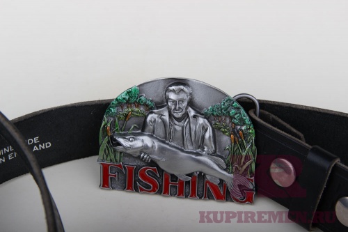Кожаный ремень с пряжкой "Рыбалка" - kupiremen.ru