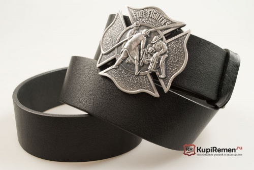 Кожаный ремень с пряжкой "FIRE FIGHTER" (пожарный) - kupiremen.ru