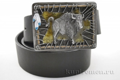 Кожаный ремень с пряжкой "BUFFALO"  (Бизон) 3D - kupiremen.ru