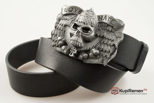 Кожаный ремень с пряжкой "LOVE & HATE" (любовь и ненависть) 3D - kupiremen.ru