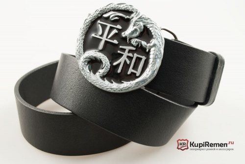 Кожаный ремень с пряжкой "DRAGON - PEACE" (Дракон-Мир) 3D - kupiremen.ru