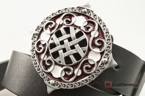 Кожаный ремень с пряжкой "CELTIC SHIELD RED" (Кельтский щит) - kupiremen.ru