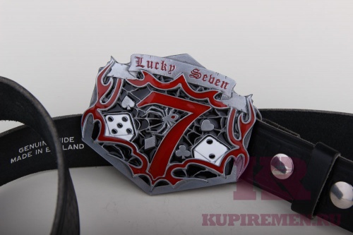 Кожаный ремень с пряжкой "LUCKY 7" (Удачная 7-ка) - kupiremen.ru