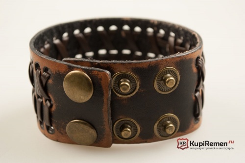Широкий браслет с клёпками и косичкой - kupiremen.ru