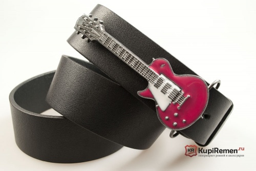 Кожаный ремень с пряжкой "GUITAR - PINK" Электрогитара - фуксия" 3D - kupiremen.ru