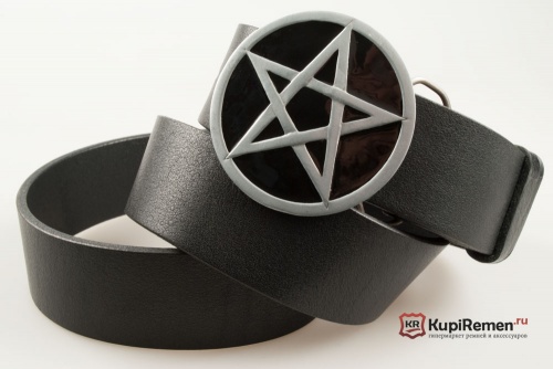Кожаный ремень с пряжкой "Пентакль на чёрном фоне" - kupiremen.ru