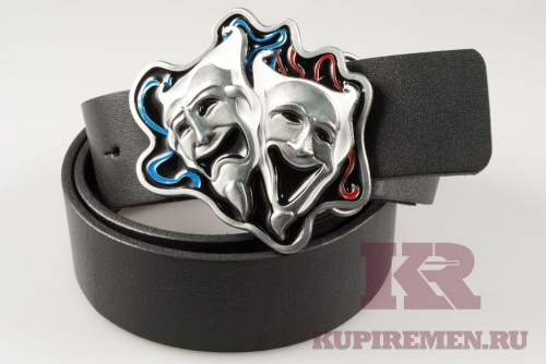 Кожаный ремень с пряжкой "Masks" (Маски) 3D - kupiremen.ru