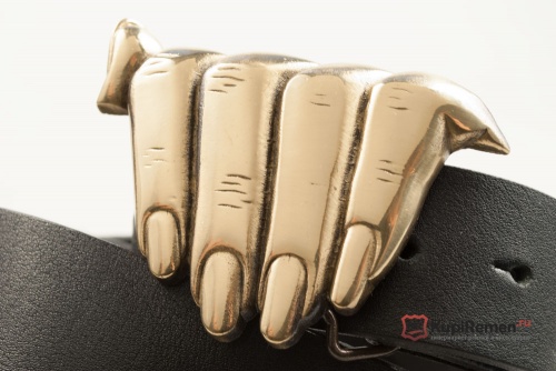 Кожаный ремень с пряжкой "HAND" (рука), латунь - kupiremen.ru