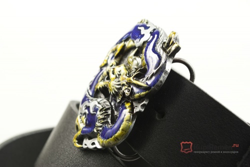 Кожаный ремень с пряжкой "DRAGON - BLUE" (Синий дракон) 3D - kupiremen.ru