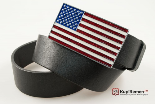 Кожаный ремень с пряжкой "U.S. FLAG" (Американский флаг) - kupiremen.ru