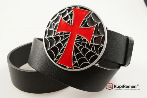 Кожаный ремень с пряжкой "CROSS AND WEB" (Крест и паутина) - kupiremen.ru