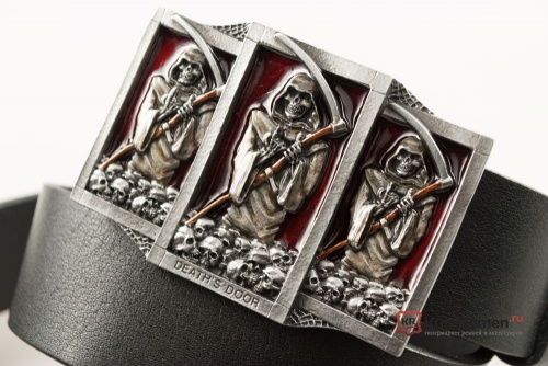 Кожаный ремень с пряжкой "DEATHS DOOR" (Врата смерти) 3D - kupiremen.ru