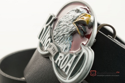 Кожаный ремень с пряжкой "KING OF THE ROAD" (Король дорог) 3D - kupiremen.ru