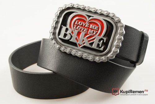 Кожаный ремень с пряжкой "LOVE ME LOVE MY BIKE" (Любишь меня - люби мой байк) 3D - kupiremen.ru
