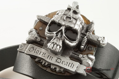 Кожаный ремень с пряжкой "GLORY IN DEATH" - kupiremen.ru
