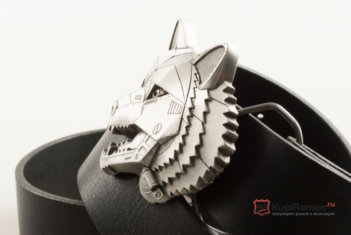 Кожаный ремень с пряжкой "CYBORG WOLFl" (Волк киборг) - kupiremen.ru