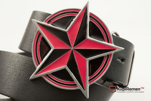 Кожаный ремень с пряжкой "NAUTICAL STAR PINK - BLACK" (Навигационная звезда) - kupiremen.ru