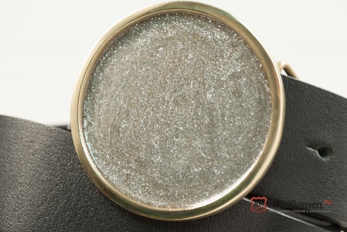 Кожаный ремень с пряжкой "ROUND GLITTER DISC - SILVER" (Блестящий круг) латунь - kupiremen.ru