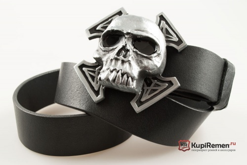 Ремень с пряжкой "Череп с крестом" 3D - kupiremen.ru